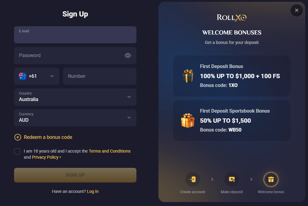 Rollxo Casino login